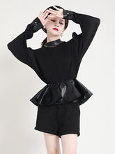 Pleated Stitching Leather Ruffled Sweatshirt